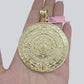 Real 14K Yellow Gold Aztec Calendar Charm Solid Pendant For Chain 14KT Necklace