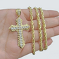 14k Yellow Gold Cross Charm Rope Chain Necklace 4mm 26'' Pendant 14kt Jesus Real