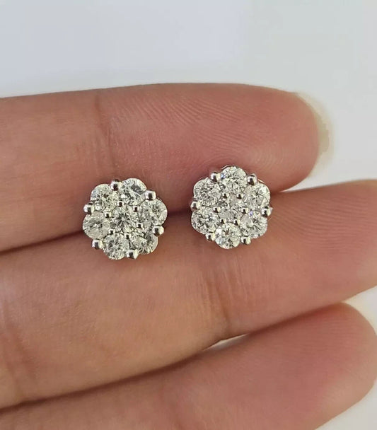 14k White Gold Stud Earring Real Solitaire Diamonds Screw-Back Women Men