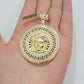 Real 10k Yellow Gold Charm Pendant Circular Round Head With Stones Unique Design