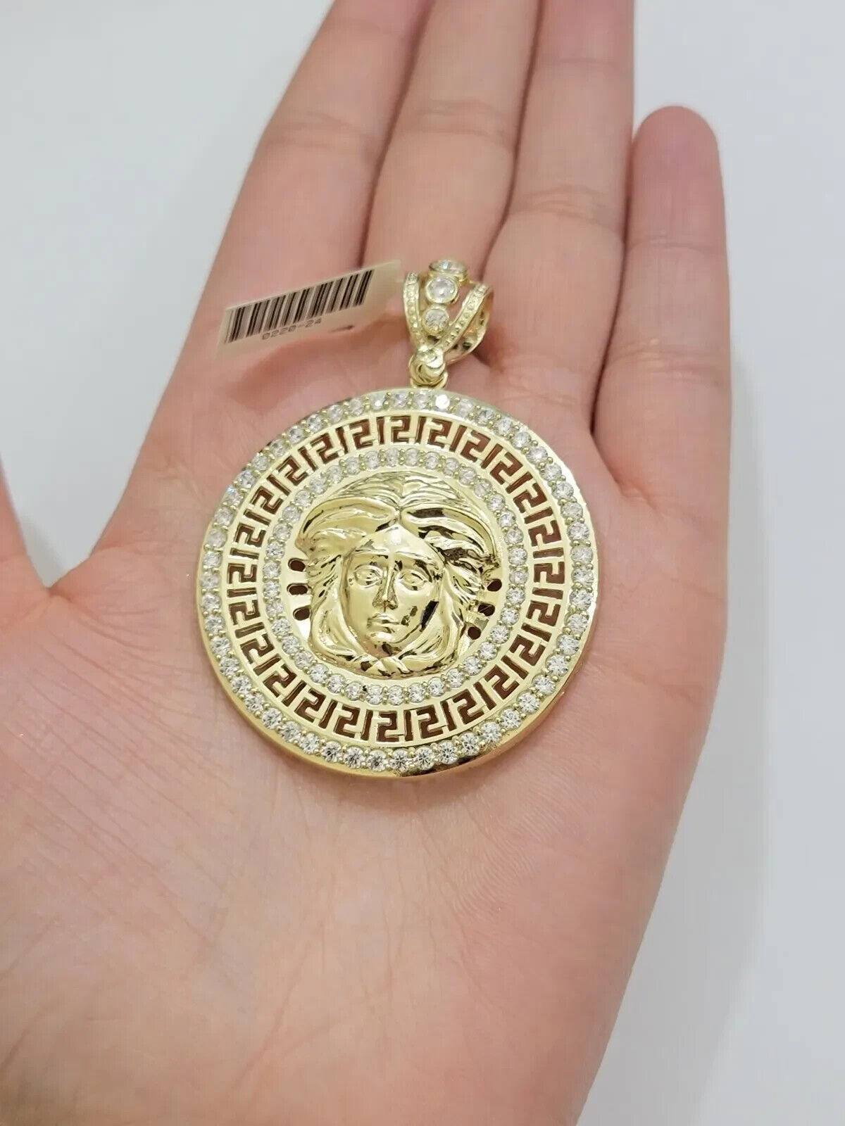 Real 10k Yellow Gold Charm Pendant Circular Round Head With Stones Unique Design