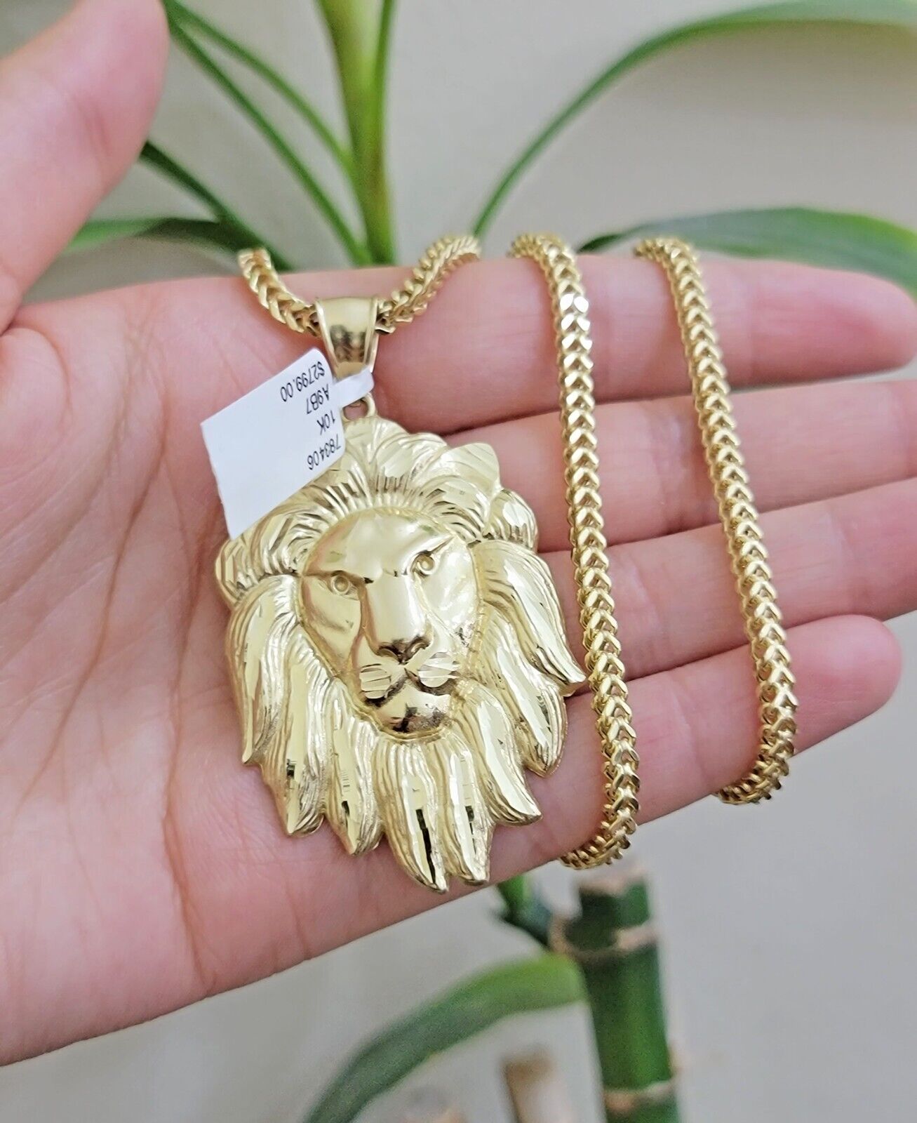 REAL 10k Gold Franco Necklace Charm Lion Head Pendant SET 20 - 26 Inch 3mm Chain