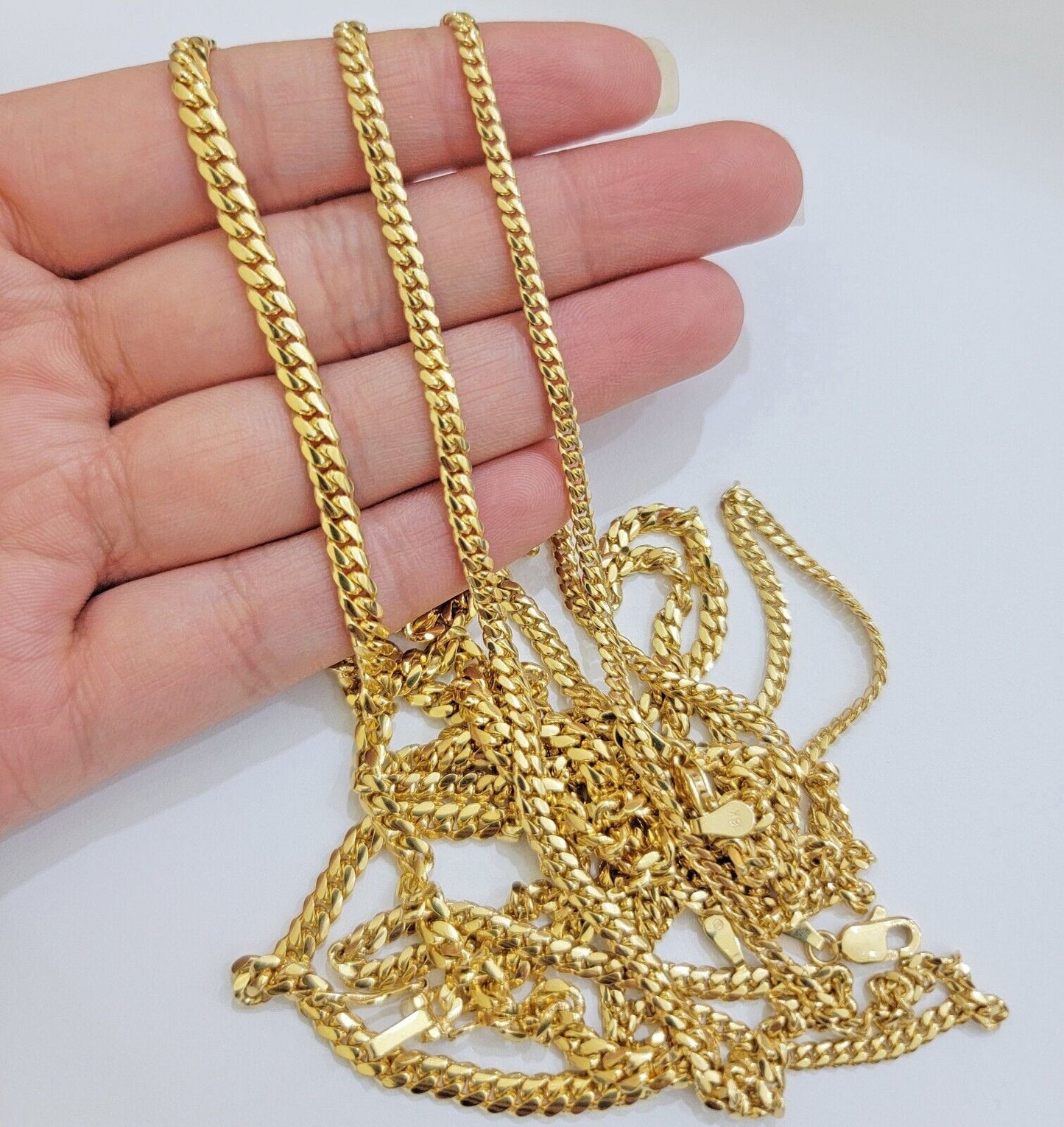 Solid 18k Gold Chain Necklace Miami Cuban Link 2.5mm-4mm 18"-26 Inch Real 18kt