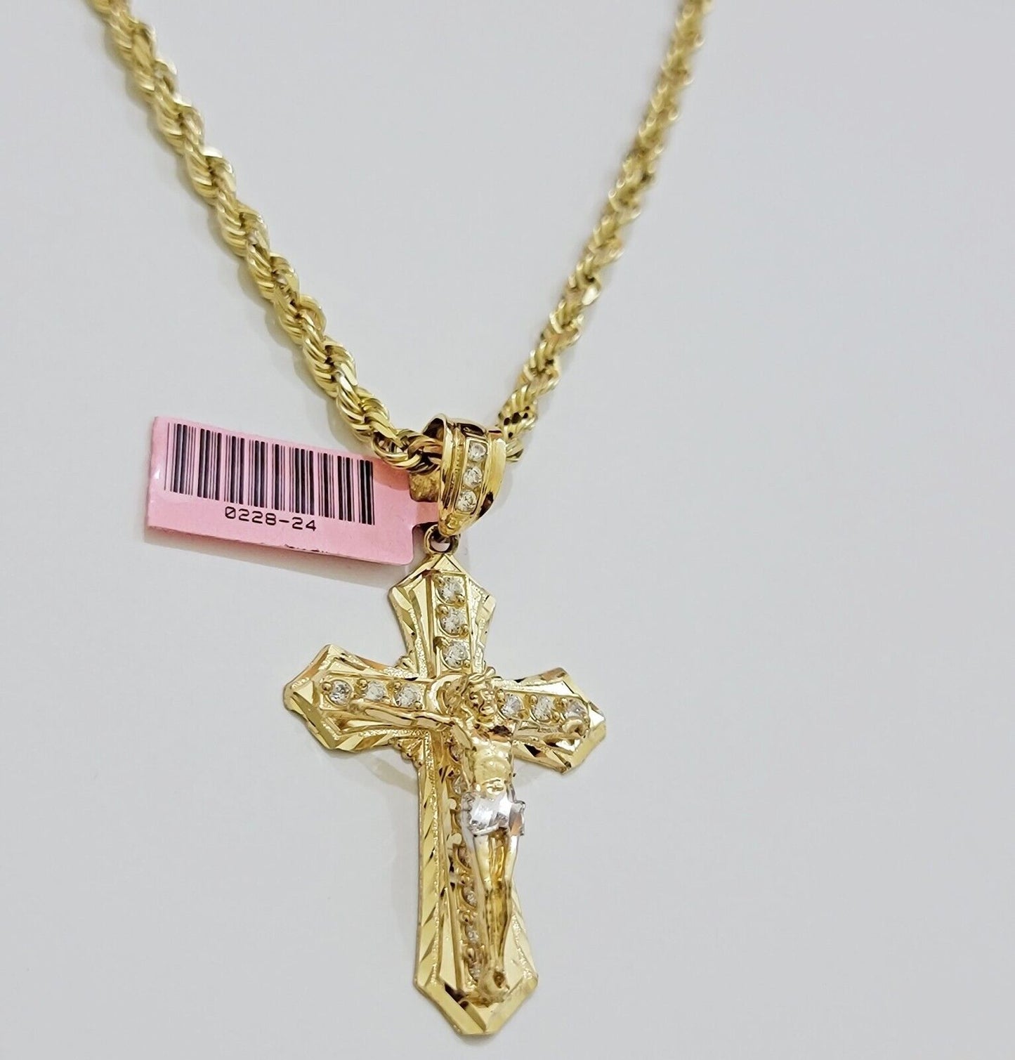 REAL 14k Gold Rope Necklace Cross Charm Pendant SET SOLID 4mm 26 Inch Chain Mens