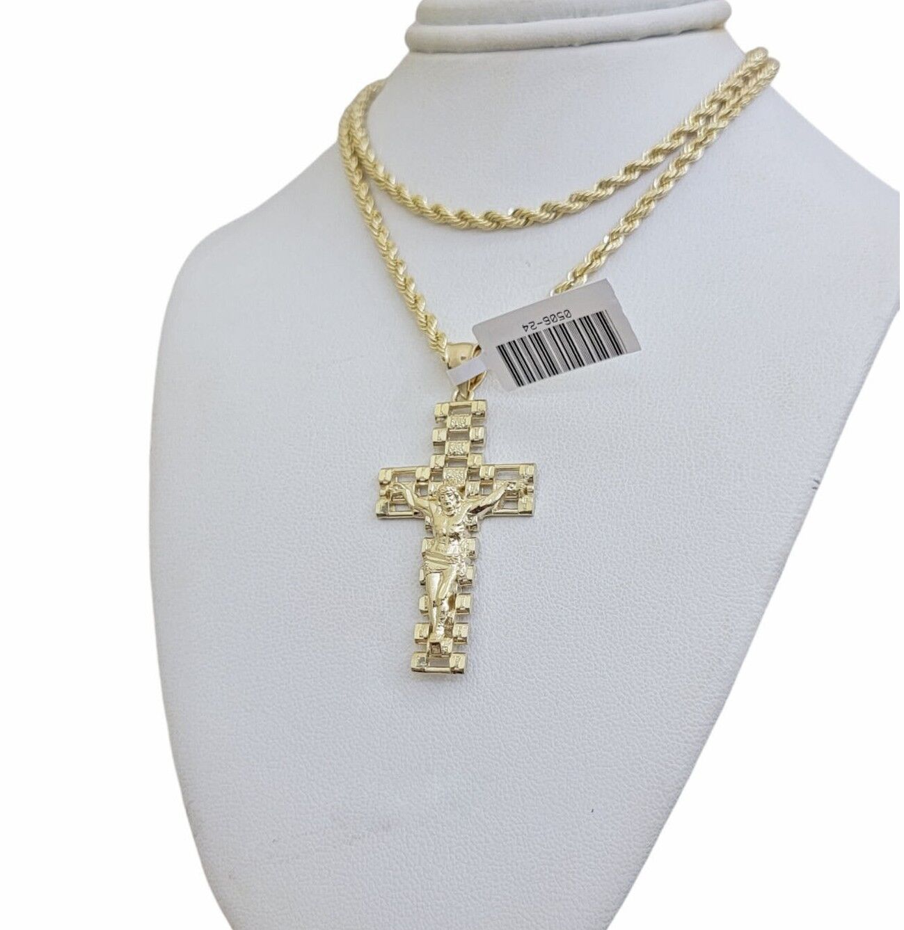 Real 10k Gold Rope Chain Cross SET 3mm 18-30" Inch Necklace Jesus Charm Pendant