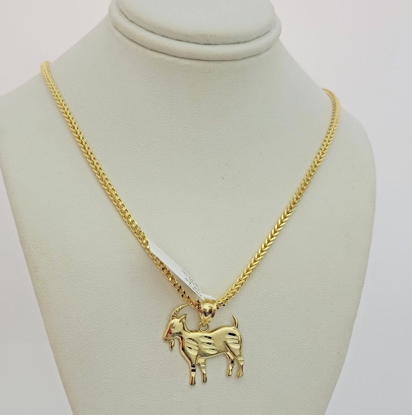 Real 10k Gold Chain Pendant SET Franco Necklace GOAT Charm 2.5mm 18"-24 Inch