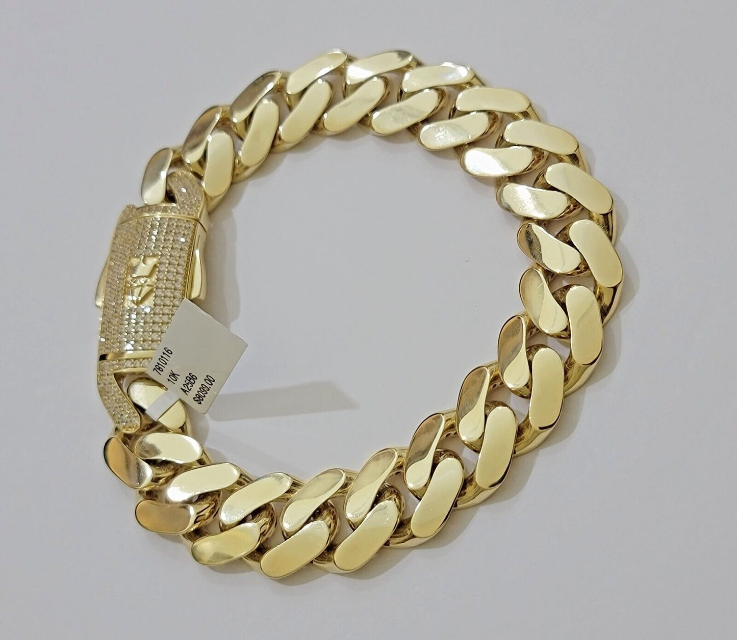 Real 10k Gold Bracelet Mens 9 inch 15mm Royal Cuban Link 10kt Yellow Gd CZ Lock