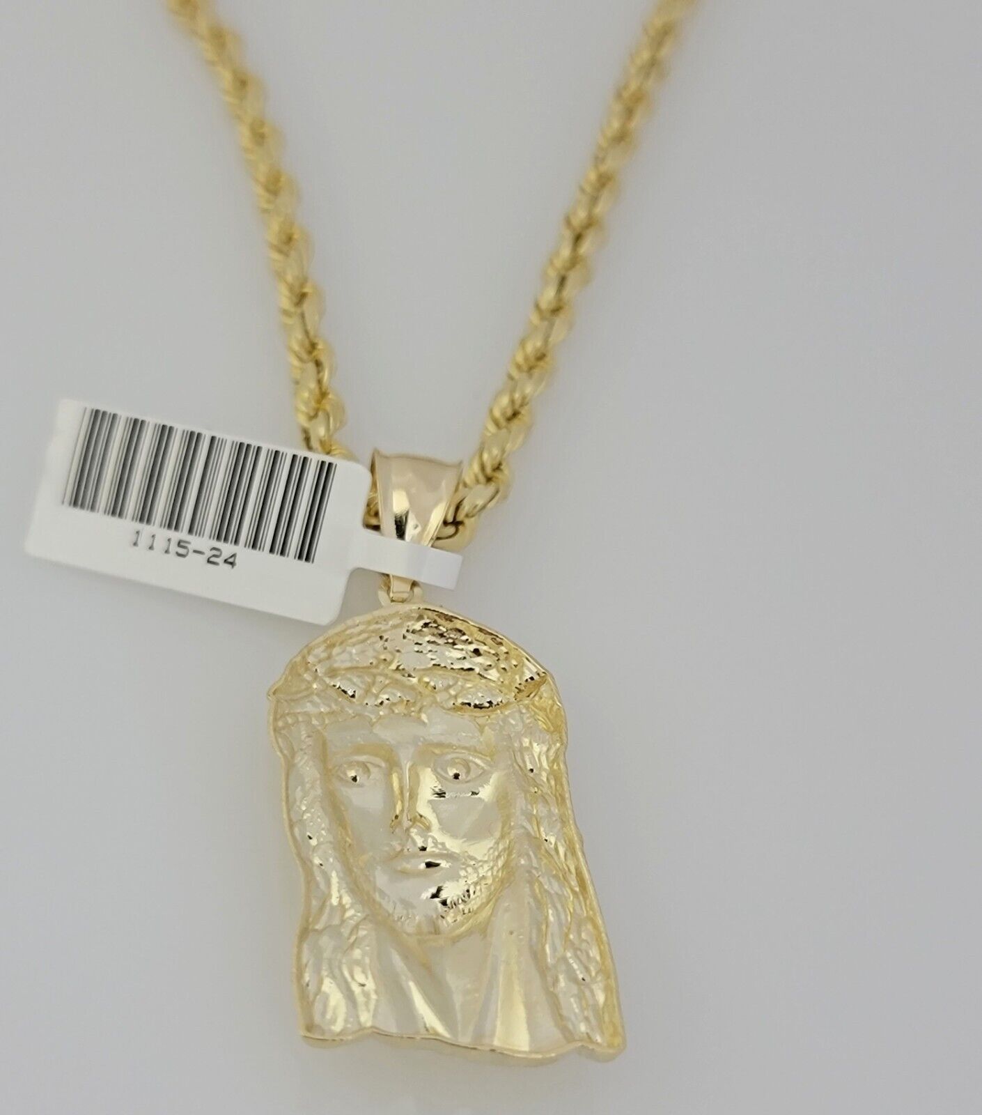 Real 10k Gold Rope Chain Pendant SET Jesus Face Charm Solid Necklace 4mm 26 Inch