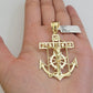 Real 10k Yellow Gold charm Pendant Anchor Cross 2.25 Inch For Men's 10KT / CAL