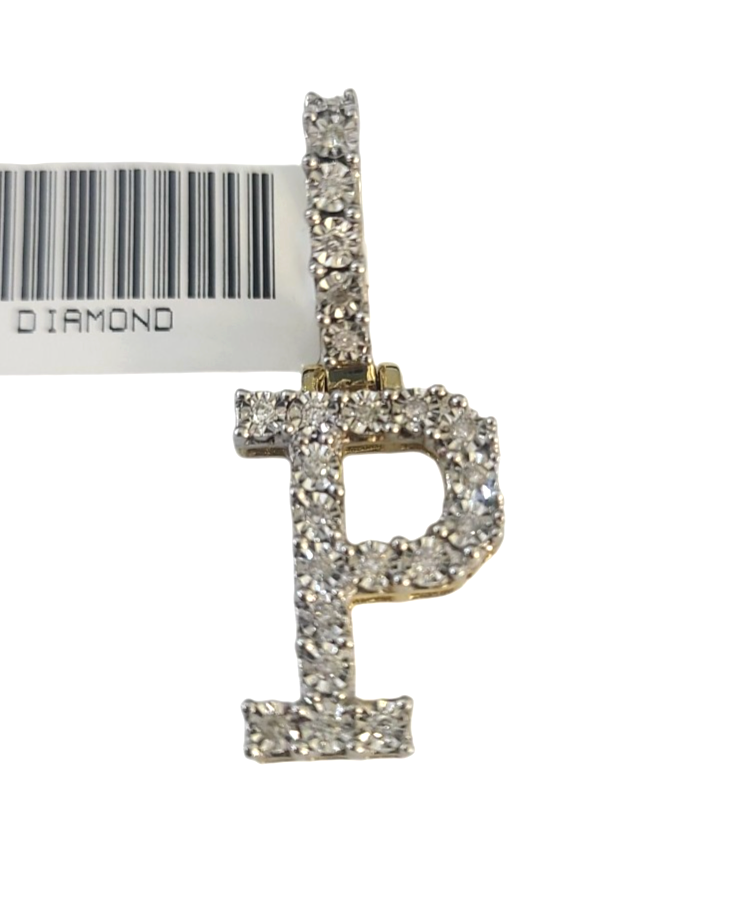 10k Rope Chain P Diamond Initial Charm Necklace Pendant Set 2mm 18"-24" Gold