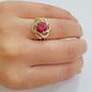 10k Yellow Gold Women Ring Pink Red Color Ladies Flower Band REAL 10KT Size 7.5