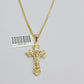 Real 10k Gold Franco Chain Jesus Cross Charm Pendant Necklace SET Men Women