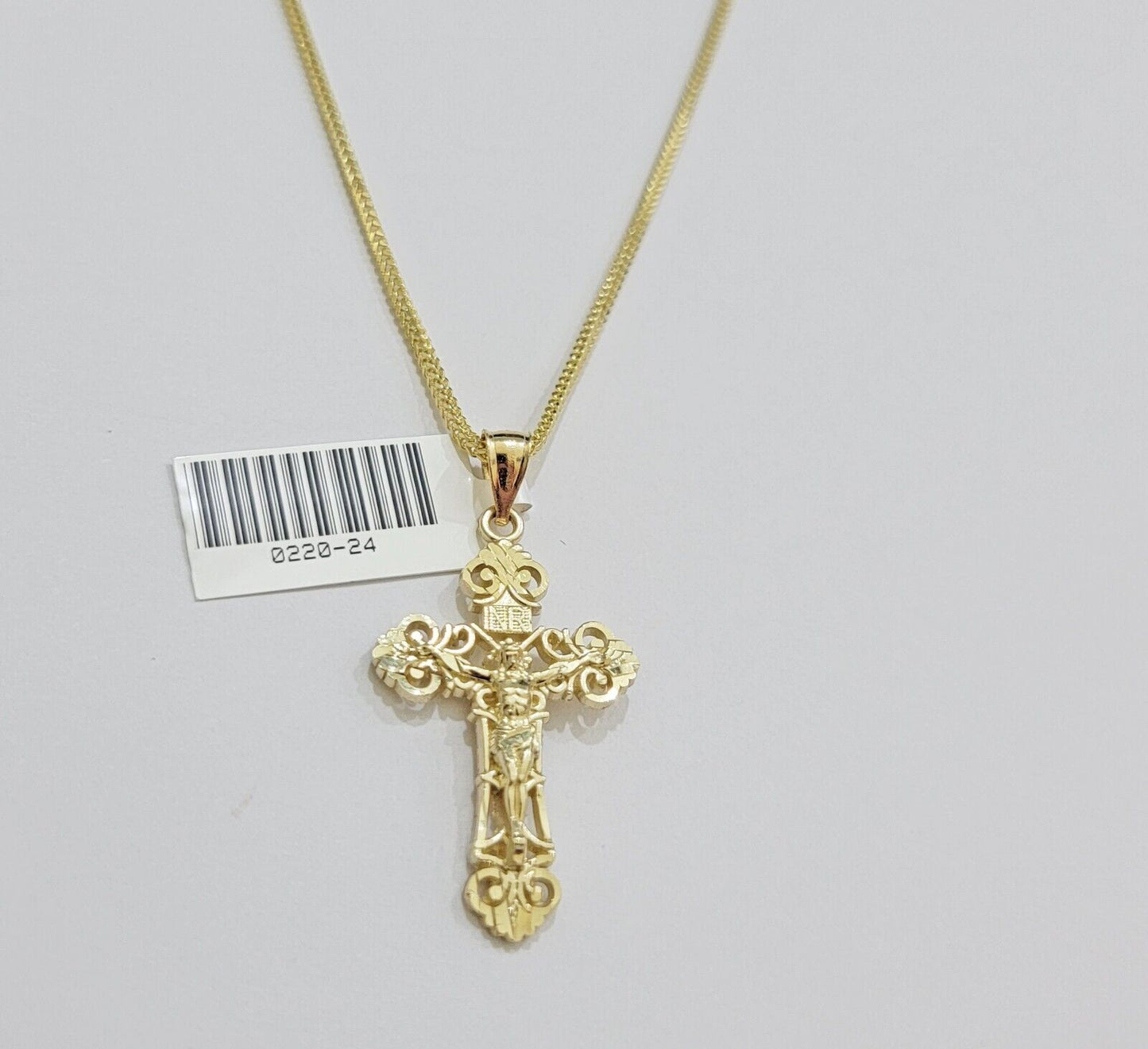 Real 10k Gold Franco Chain Jesus Cross Charm Pendant Necklace SET Men Women