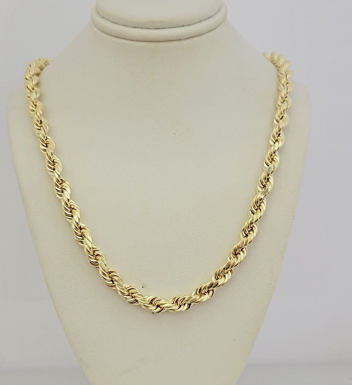 10K Yellow Gold Rope Chain Necklace 7mm 22 Inch REAL 10kt Diamond Cuts For Mens