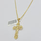 Real 10k Gold Franco Chain Jesus Cross Charm Pendant Necklace SET Men Women