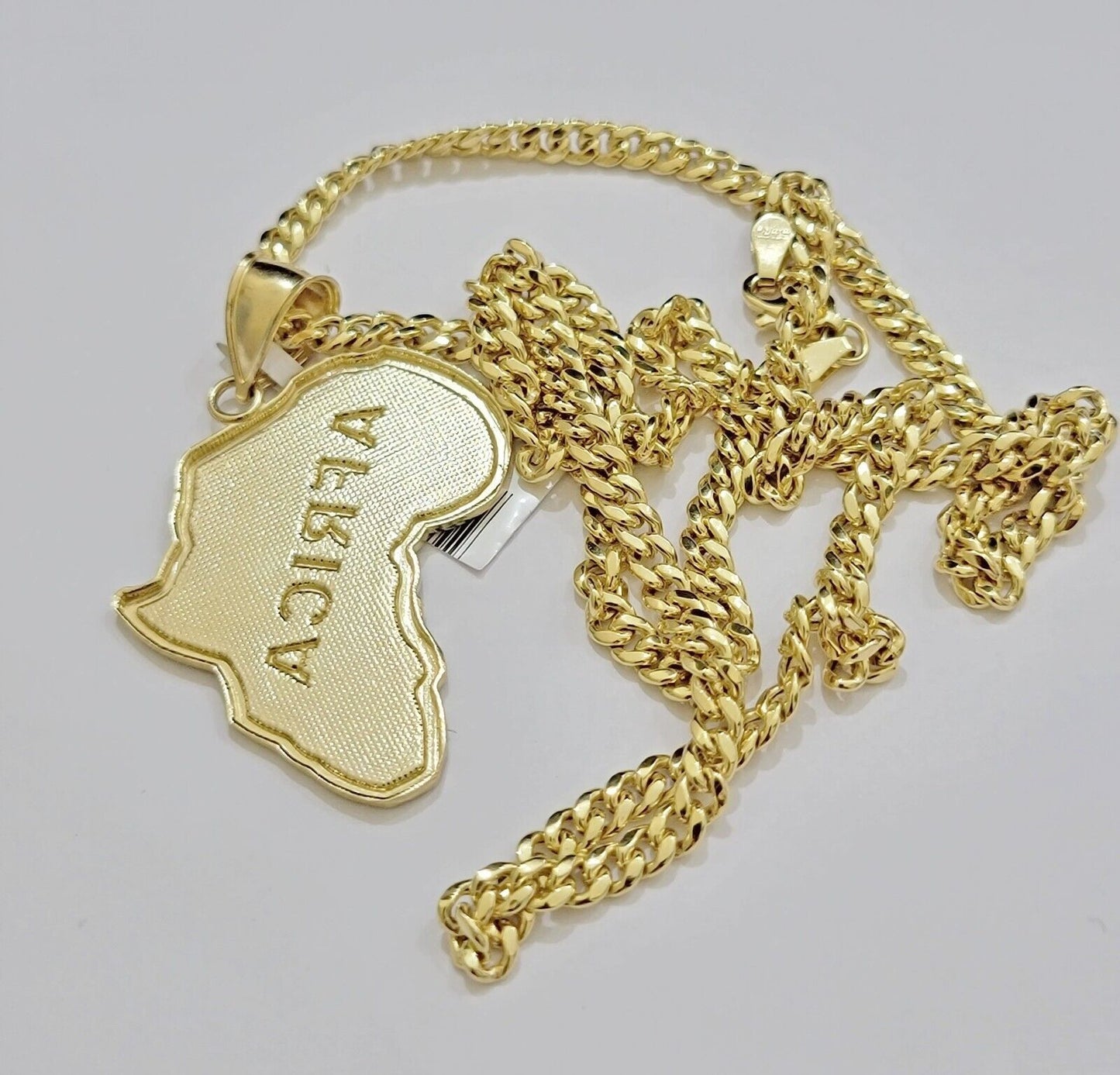 Real 10k Gold Map Charm & Miami Cuban Link Chain Necklace SET 4mm 26Inch Pendant