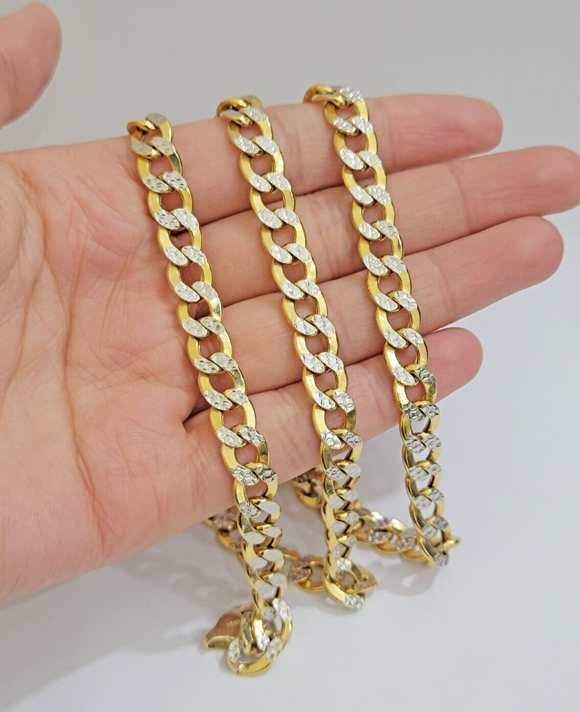 Real 10k Yellow Gold Chain Curb Link Necklace 8mm 28 Inch Diamond Cut Two-tone