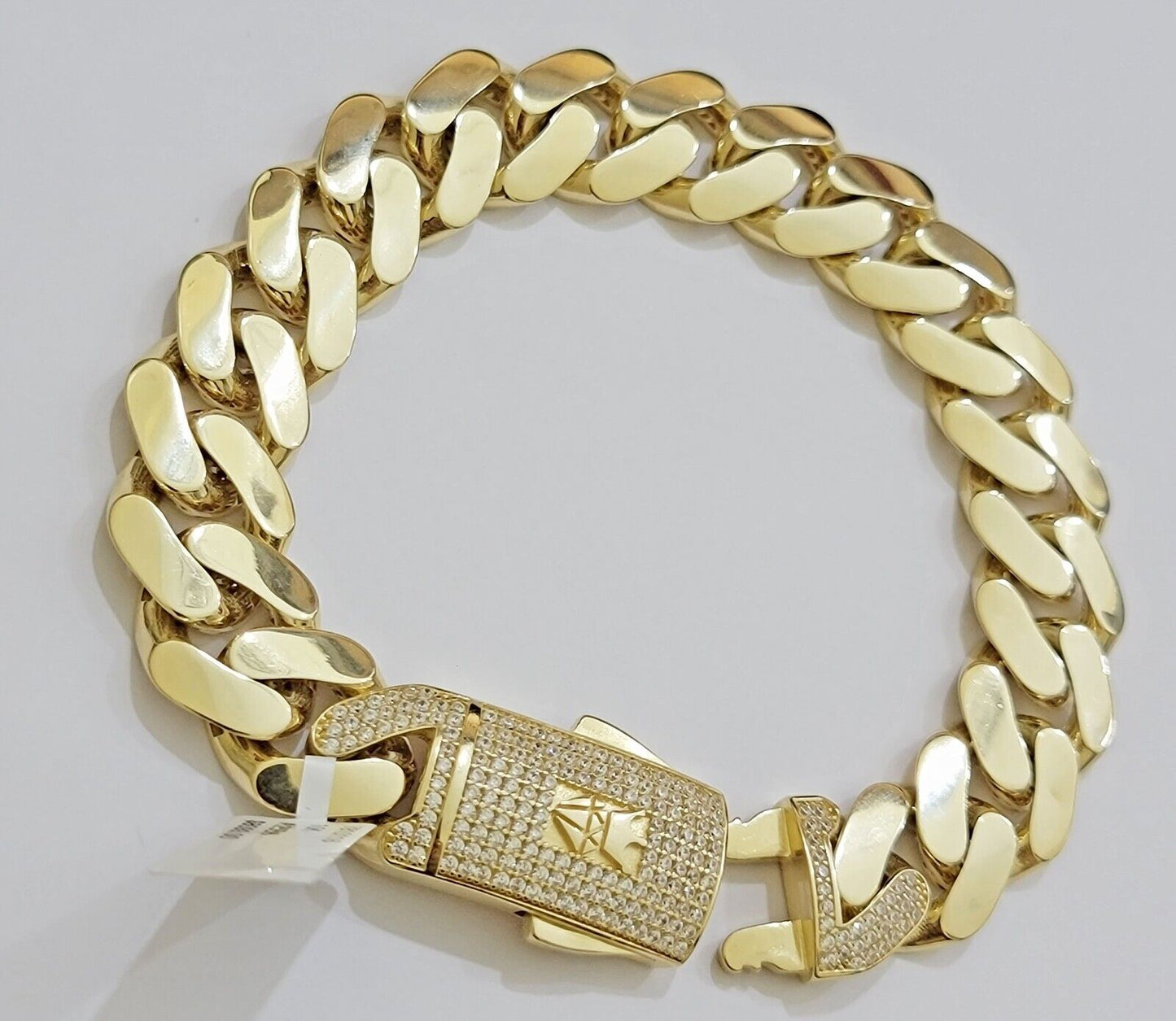 Real 10k Gold Bracelet Mens 9 inch 15mm Royal Cuban Link 10kt Yellow Gd CZ Lock