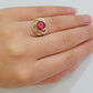 10k Yellow Gold Women Ring Pink Red Color Ladies Flower Band REAL 10KT Size 7.5