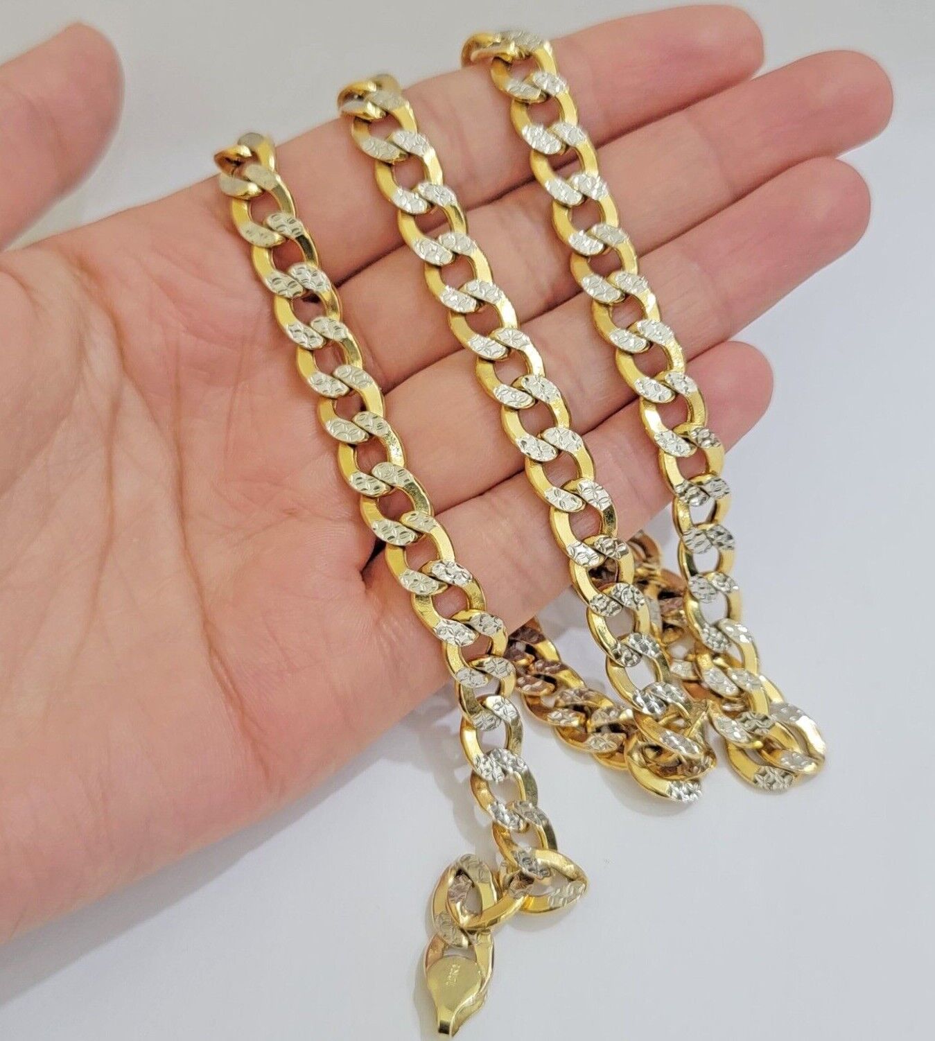 Real 10k Yellow Gold Chain Curb Link Necklace 8mm 18-30 Inch Diamond Cut Twotone