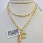 10k Gold Initial F Charm Rope Chain 16"-26" 2.5mm SET Necklace Alphabet Pendant