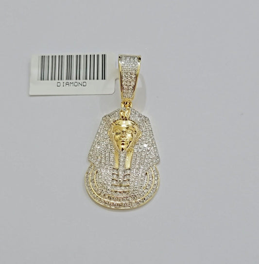 Real Diamond Charm Pendant Pharoah Head 10k Yellow Gold Solid For mens 1.5 Inch