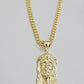 REAL 10k Gold Chain Necklace Charm Pendant SET, 5mm Miami Cuban Link, Jesus Head