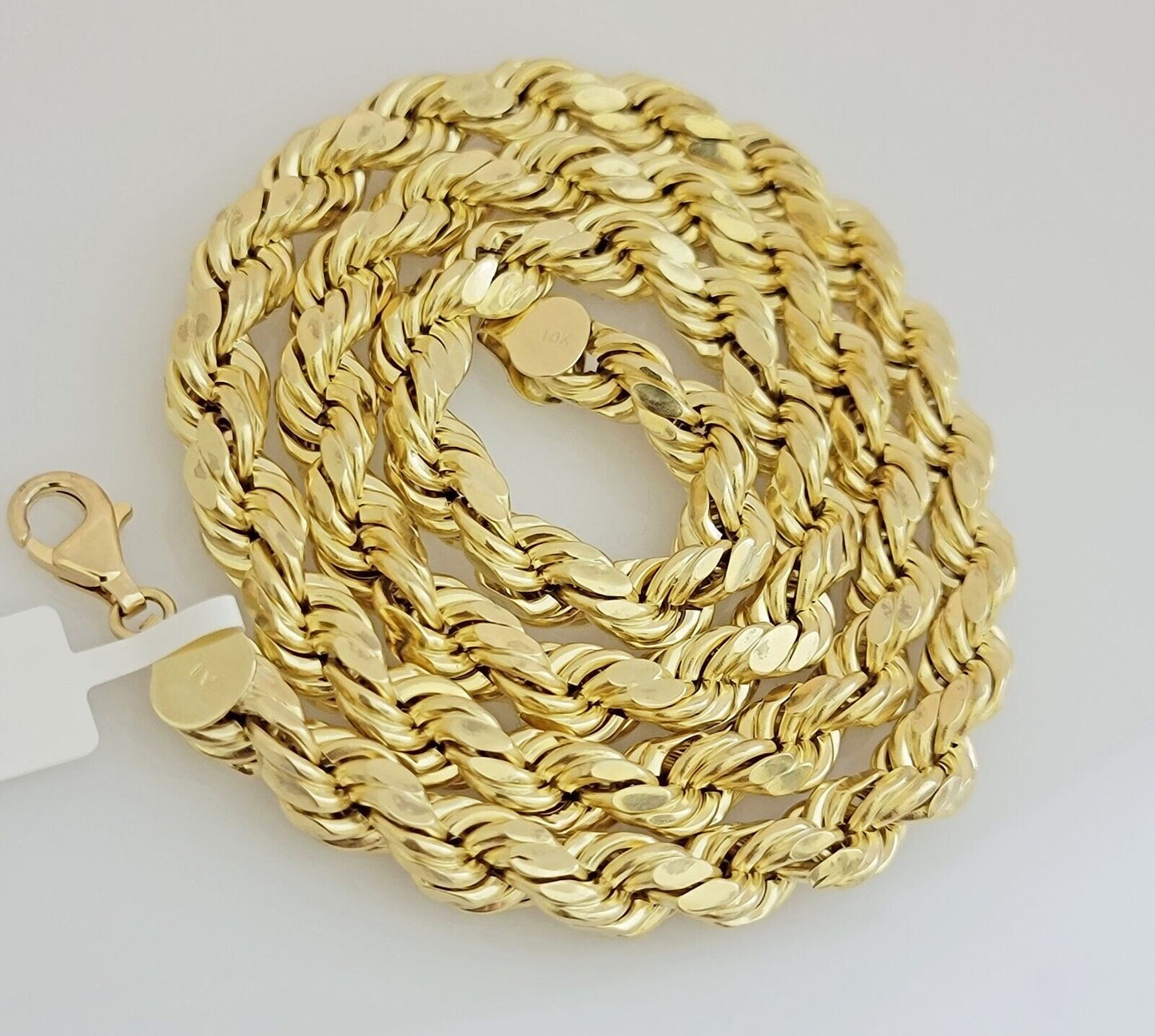 10K Yellow Gold Rope Chain Necklace 8mm 24 Inch REAL 10kt Diamond Cuts For Mens