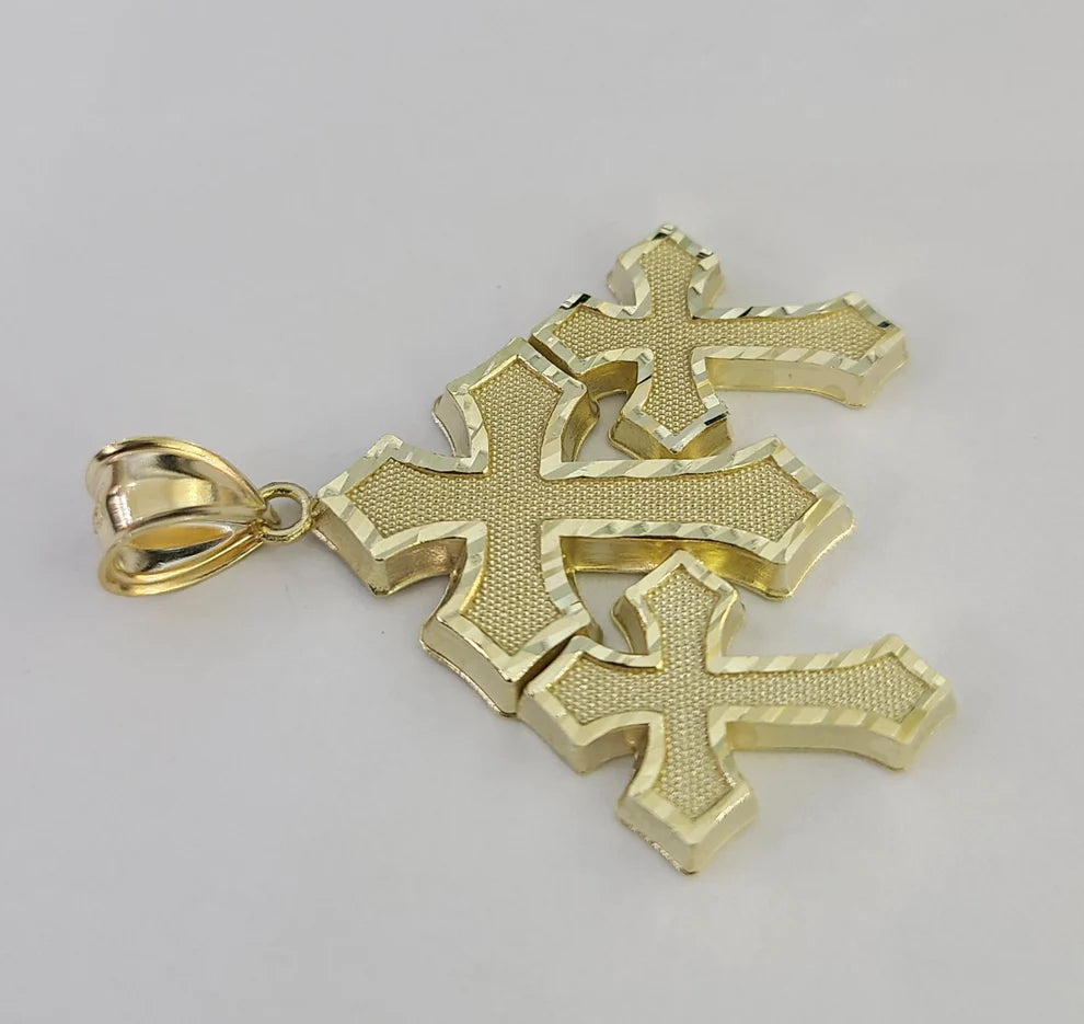 10k Jesus Triple Cross Charm Pendant Roman Religious REAL 10Kt Yellow Gold