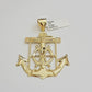 Real 10k Yellow Gold charm Pendant Anchor Cross 2.5 Inch For Men's 10KT / CAL