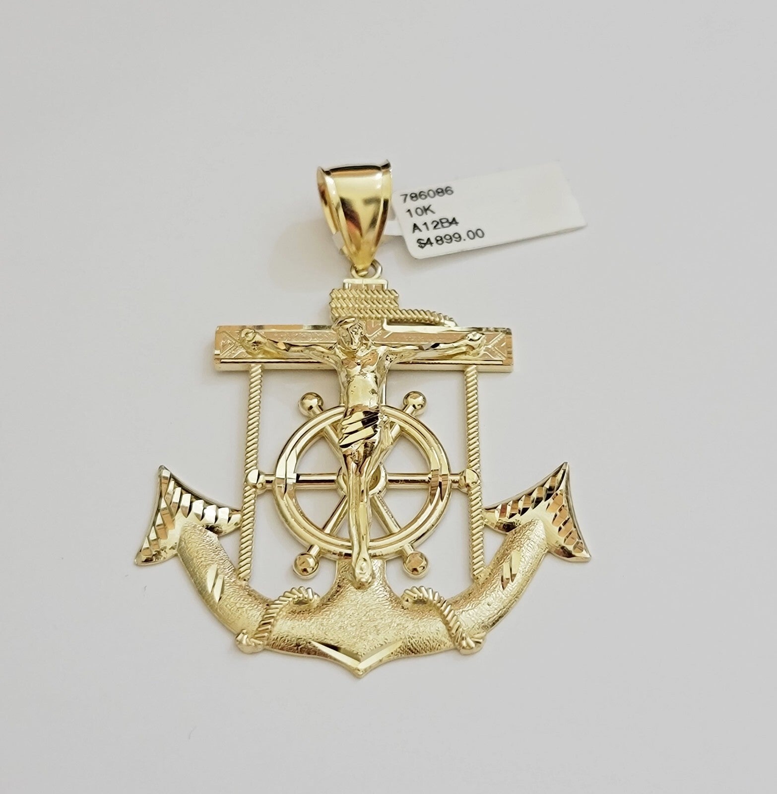 Real 10k Yellow Gold charm Pendant Anchor Cross 2.5 Inch For Men's 10KT / CAL