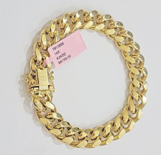 11mm 14k Gold Bracelet Miami Cuban Link 7"- 10 Inch Mens Real 14kt Yellow Gold