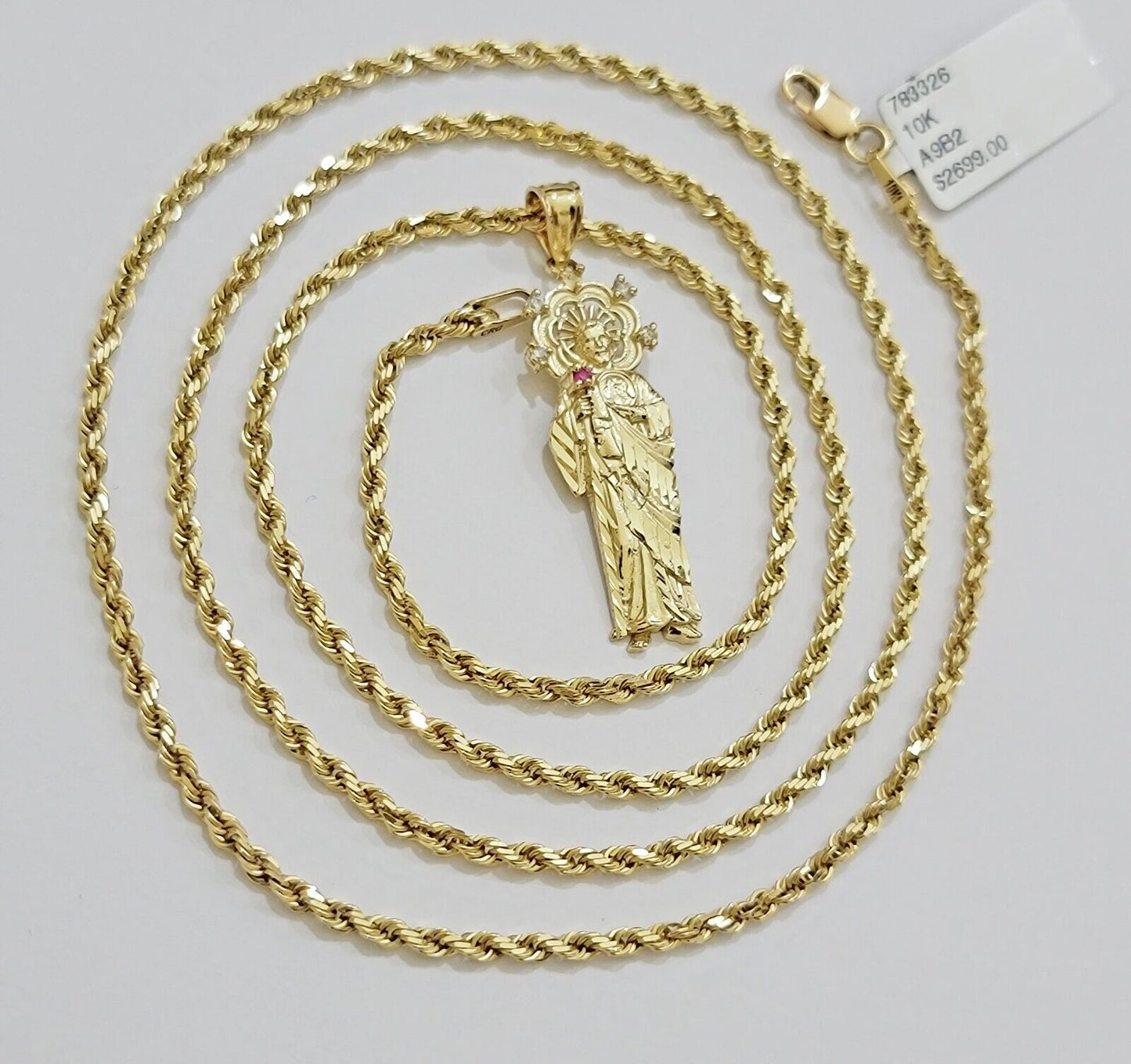 REAL 10k Gold Pendant & Solid Rope Chain Necklace 18" - 24 Inch Saint Jude Charm