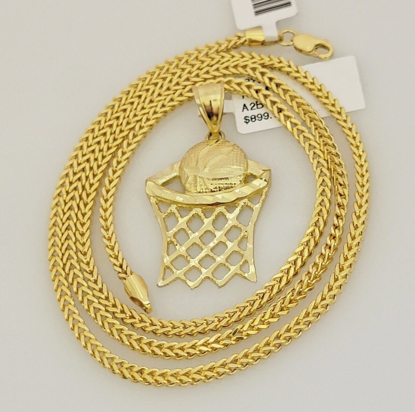 Real 10k Gold Chain Pendant Set Franco Necklace Basketball Charm 2.5mm 18"-24"