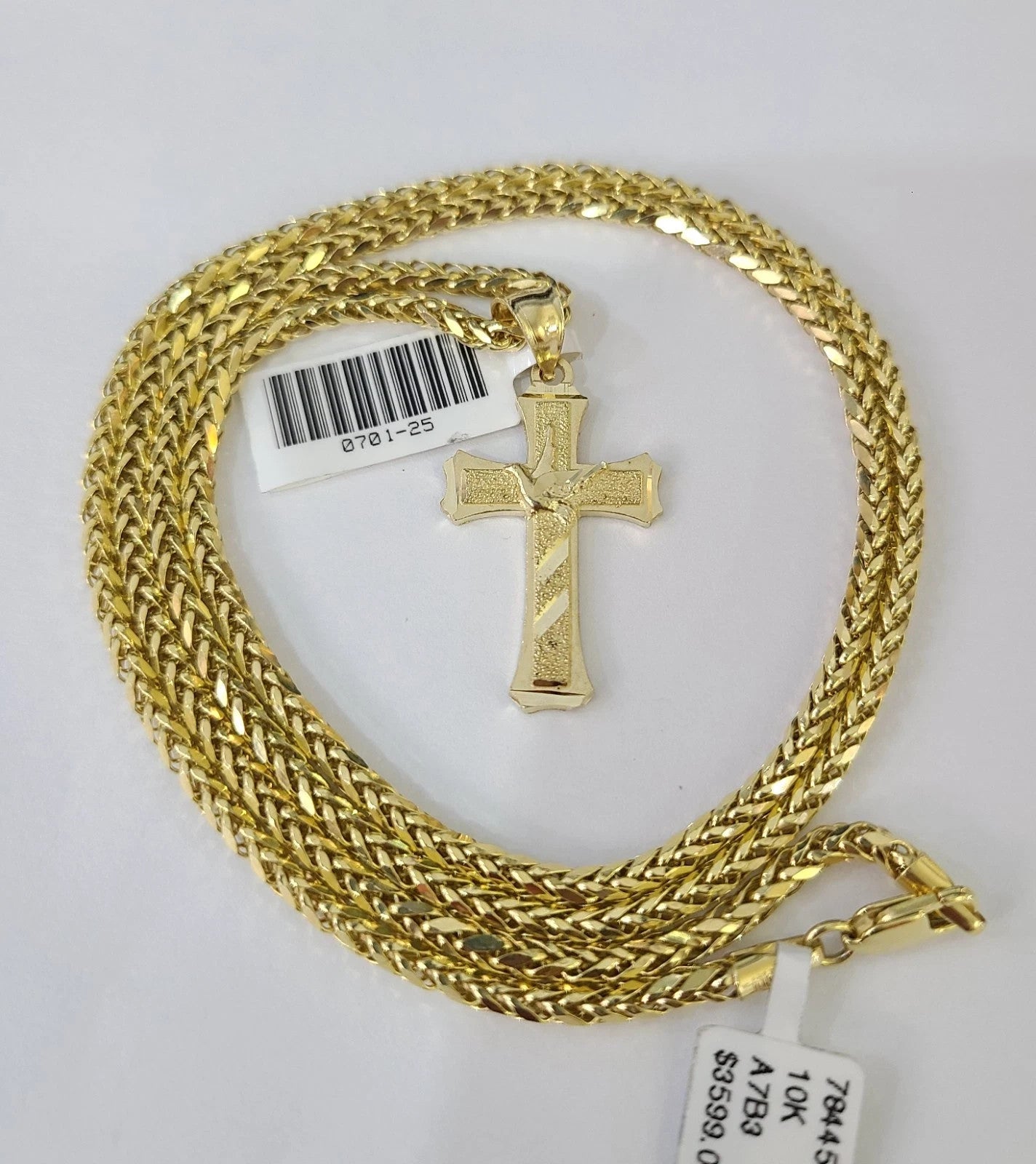 Yellow Jesus Chain REAL 10k Yellow Gold Palm Chain Jesus Cross Pendant Charm 3mm Necklace ...