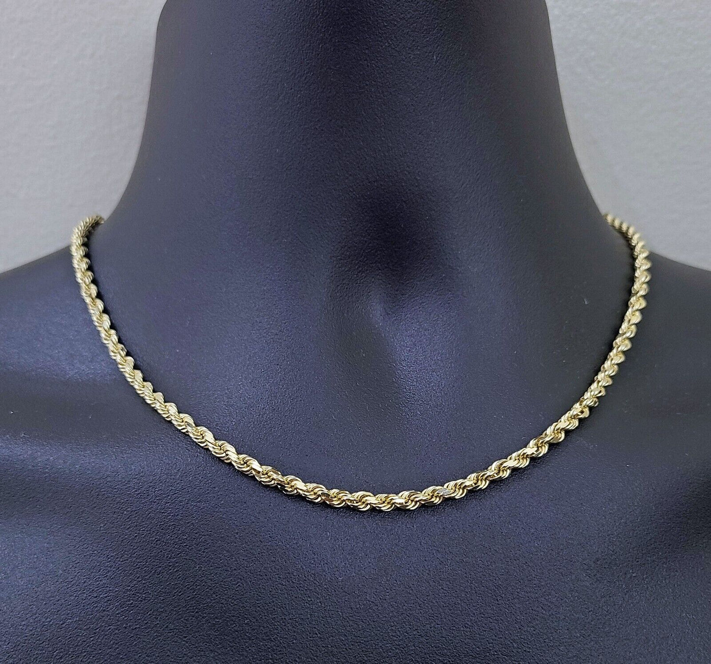 Real 10k Yellow Gold Chain Necklace Rope Chain 4mm 18 inch Solid 10kt Men Women