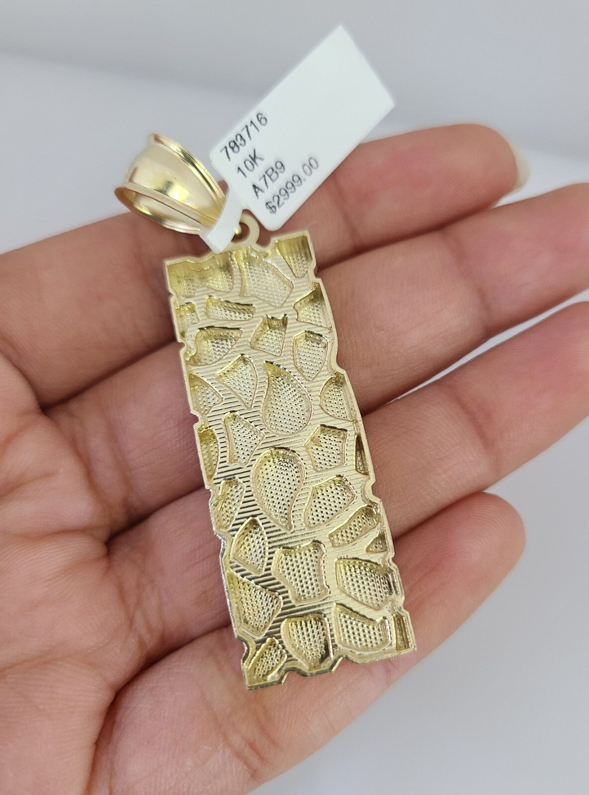 Real 10k Yellow Gold chain & Nugget Charm Pendant SET Necklace 3mm Byzantine 26"