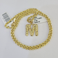 10k Gold Initial M Charm Rope Chain 16"-26" 2.5mm SET Necklace Alphabet Pendant
