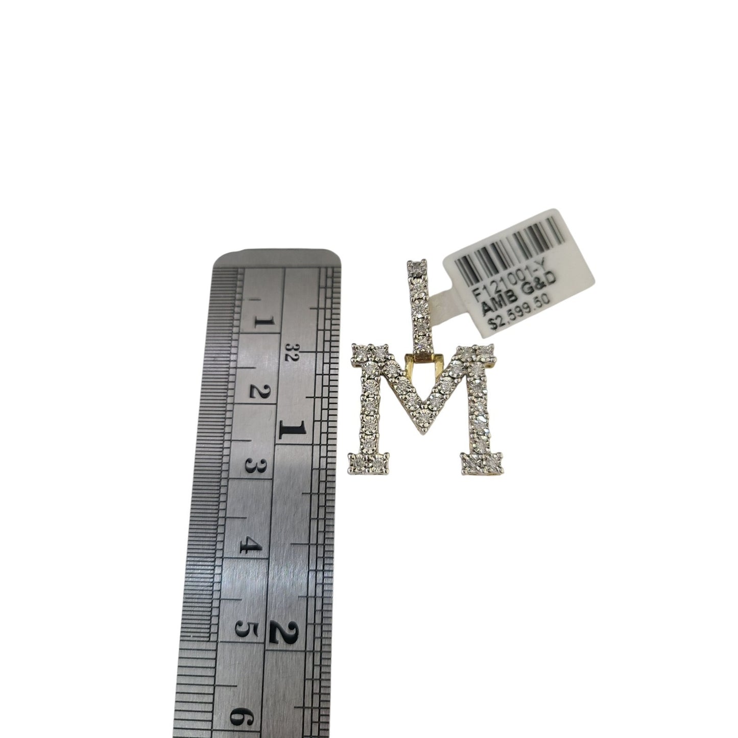 10k Rope Chain M Diamond Initial Charm Necklace Pendant Set 2mm 18"-24" Gold