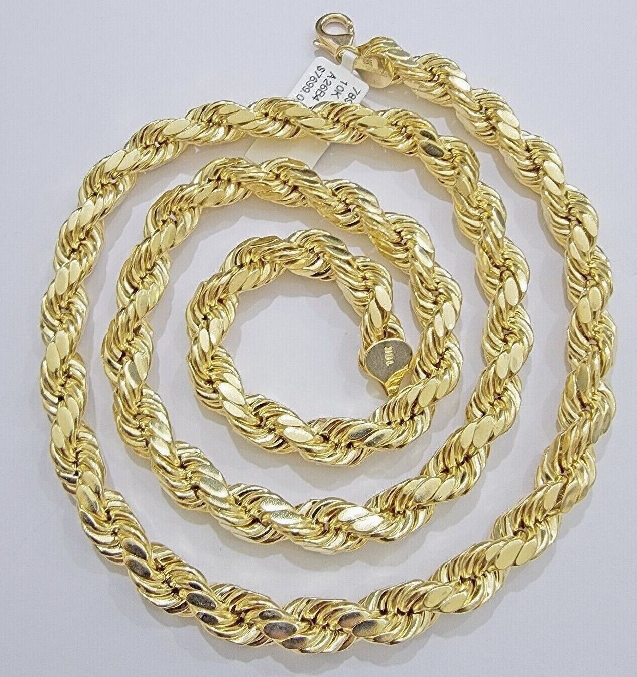 Real 10k Yellow Gold 8mm Rope Chain Necklace 18 in- 30 Inch Diamond Cuts 10kt