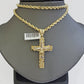 Real 10k Gold Rope Chain Jesus Cross Charm SET 4mm 22'' Necklace & Pendant Men's