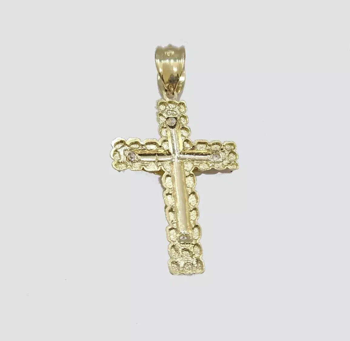 Real 10k Gold Cross Charm pendant Necklace SET 5mm Miami Cuban Link chain 18-28"