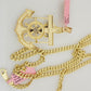 Real 14k Gold Necklace Anchor Charm Pendant SET Miami Cuban Link Chain 5mm 22"