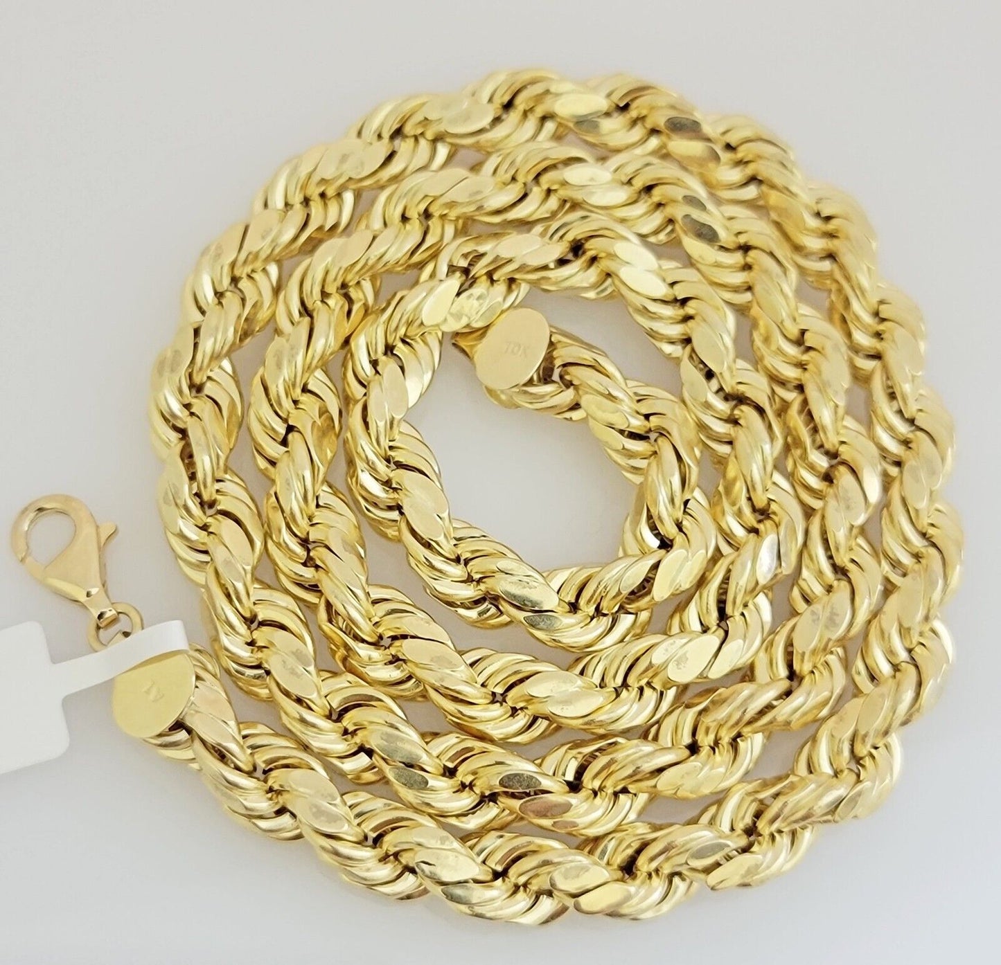 10K Yellow Gold Rope Chain Necklace 8mm 28" Choker REAL 10kt Diamond Cuts, Men's