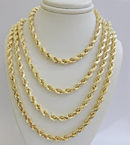 Real 10k Yellow Gold Rope Chain Necklace 6mm 18-28 Inch Diamond Cuts Men's 10kt