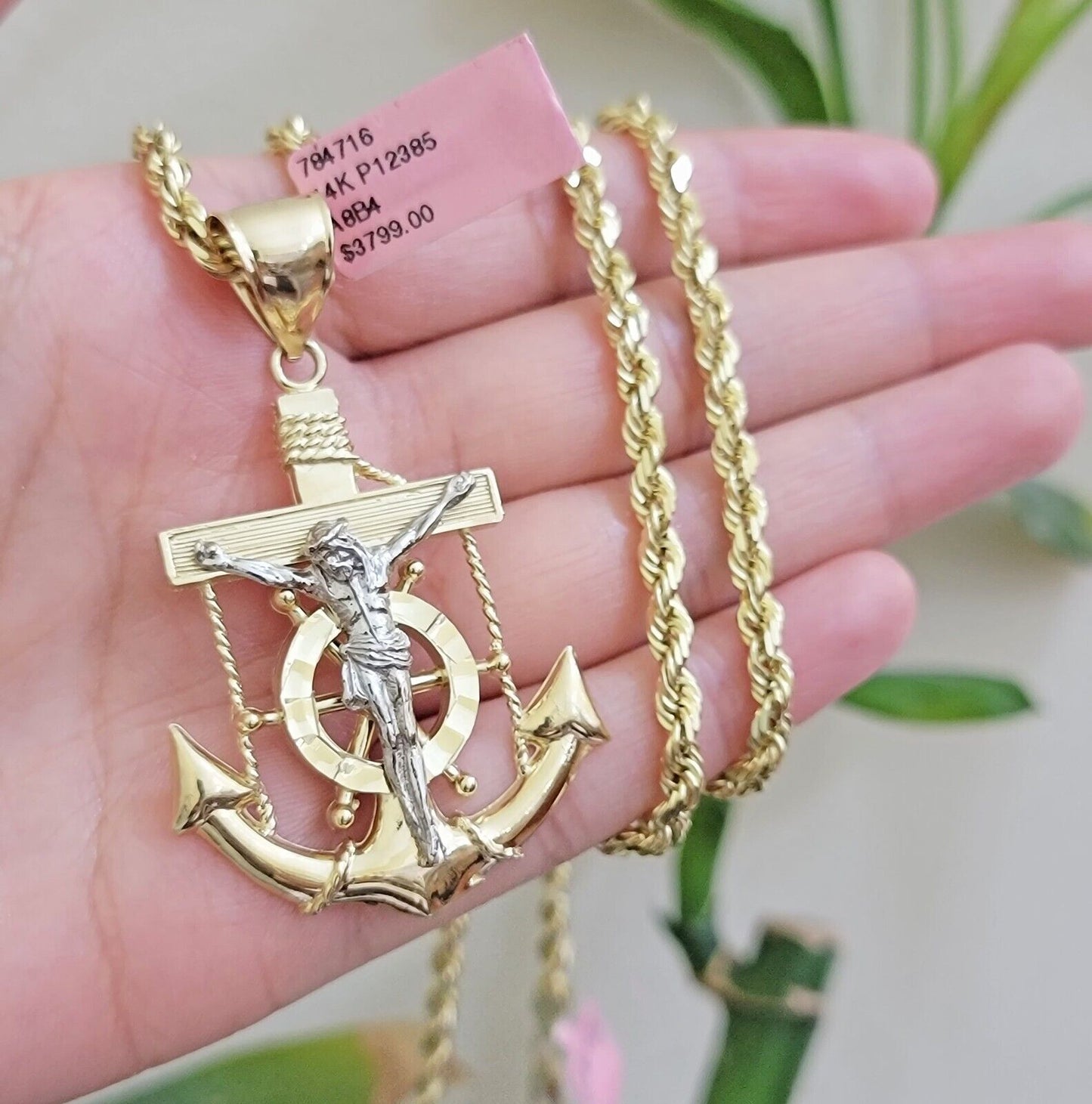 REAL 14k Gold Rope Necklace Anchor Charm Pendant SET SOLID 4mm 20-30" Necklace