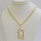 REAL 10k Gold Chain Necklace Charm Pendant SET, 5mm Miami Cuban Link, Jesus Head