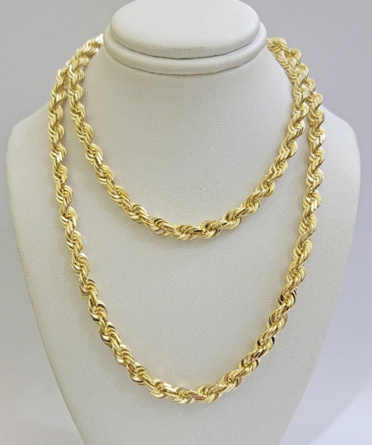 14k Gold Rope Chain Necklace 5mm Real 14kt Yellow Gold 18 - 28 Inch Diamond Cut