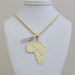 Real 10k Gold Chain & AFRICA Map Charm Pendant SET 24 Inch Cuban Link Necklace