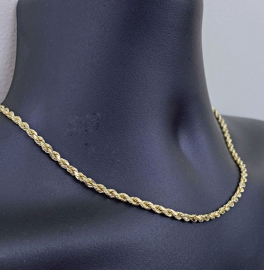 Real 10k Yellow Gold Chain Necklace Rope Chain 4mm 18 inch Solid 10kt Men Women